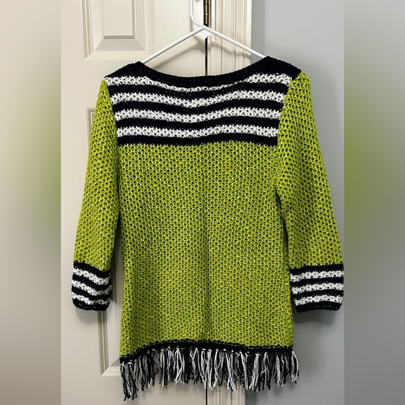 🎉H P 🎉 VTG Ruby Rd Petite Sweater with Fringe Lime/Navy/White PM - Picture 2 of 8